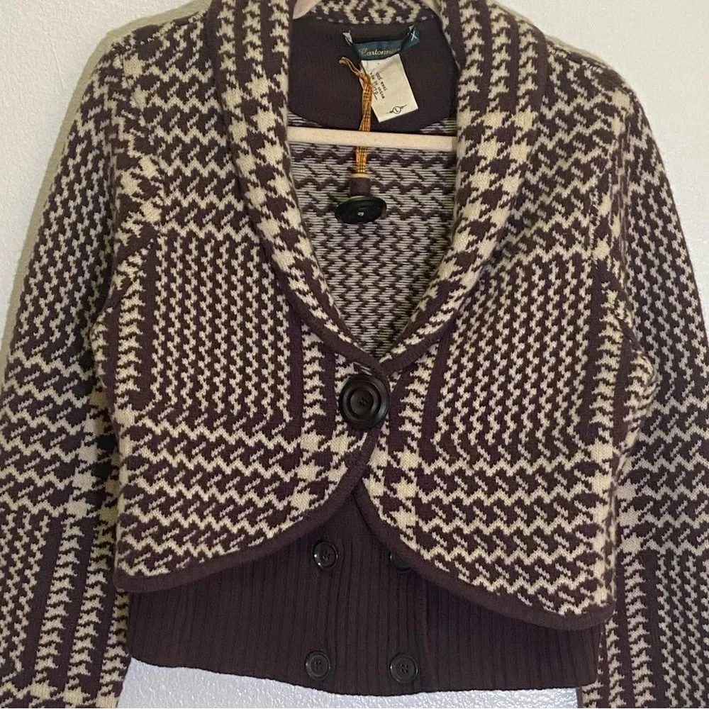 Anthropologie Cartonnier - Wool Brown Jabberwocky Cardigan Sweater - size L NWOT - Picture 8 of 10